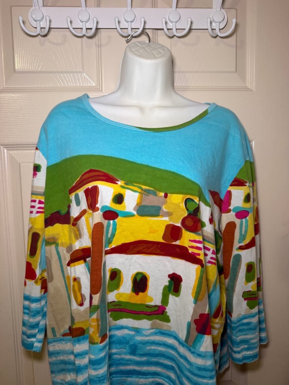tantrums 1x colorful mediterranean coastal village cotton top
